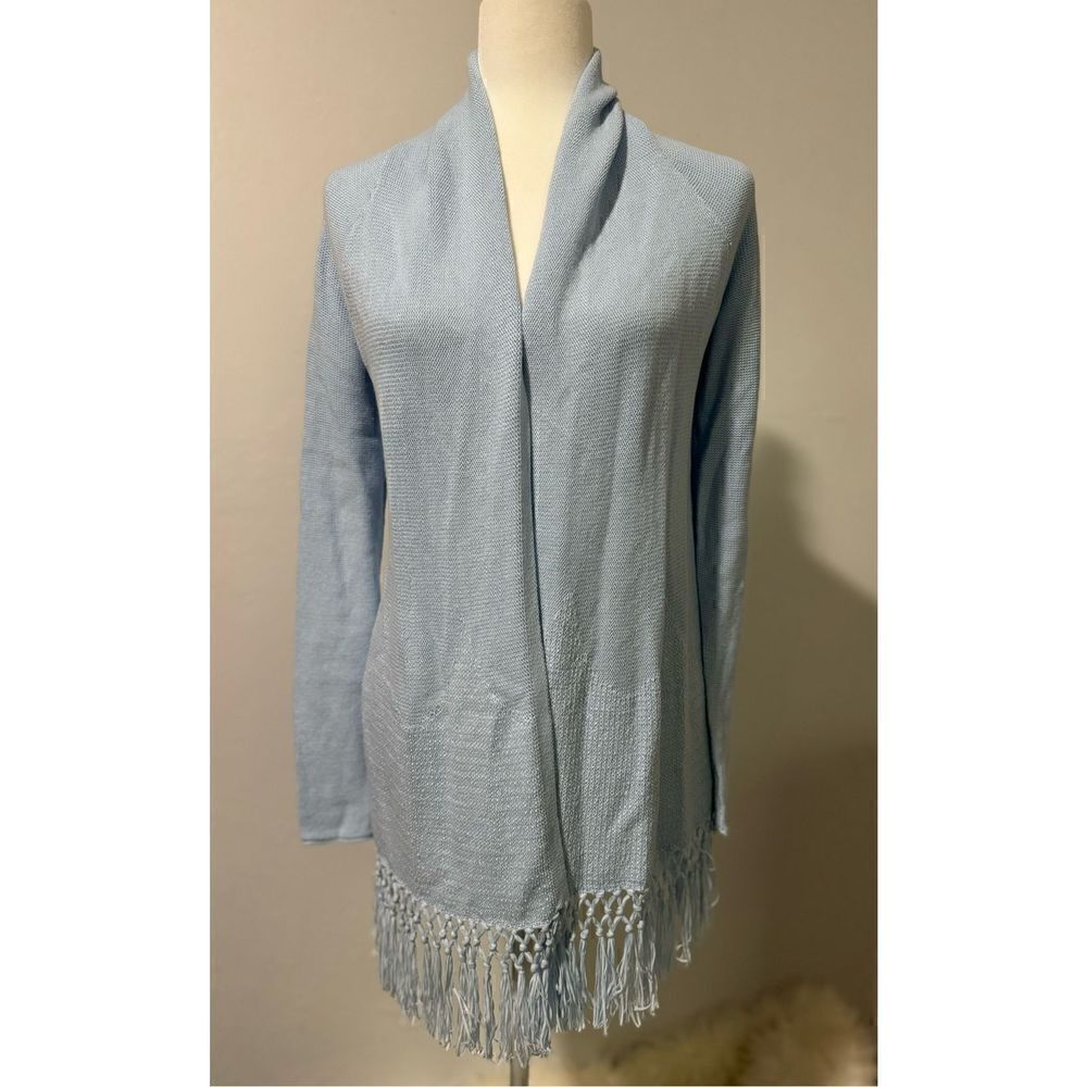 Lilly Pulitzer Tatum fringe long light blue open front sweater S